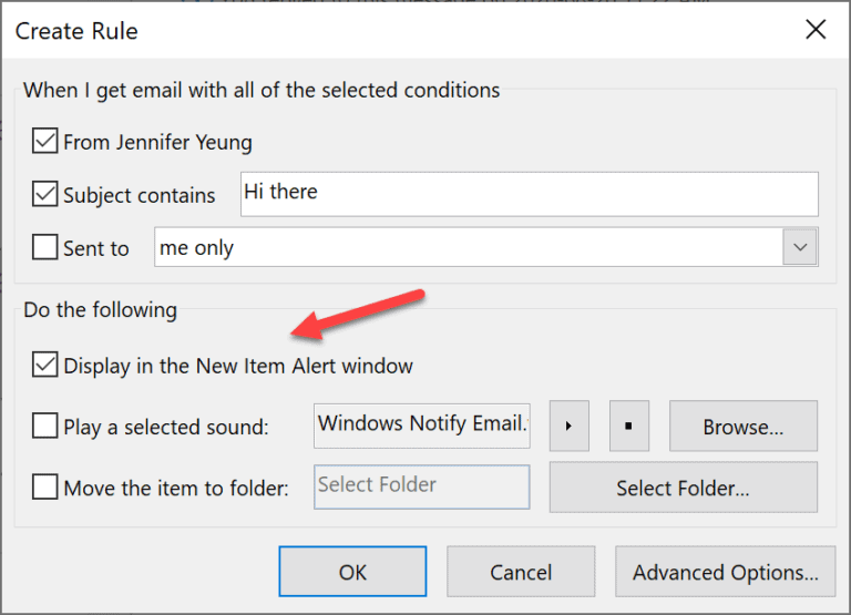 Outlook Selective Notifications Windows